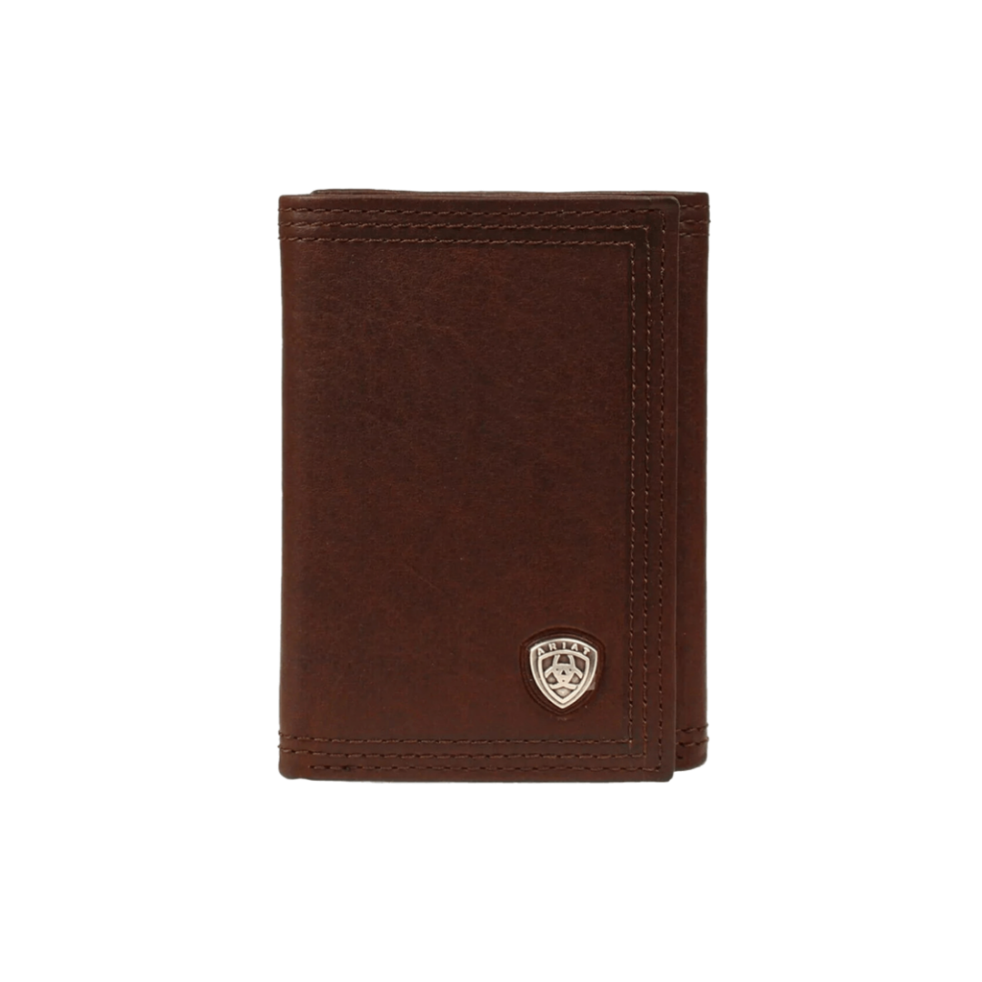 Ariat Men's Dark Copper Tri Fold Small Shield Brown Wallet