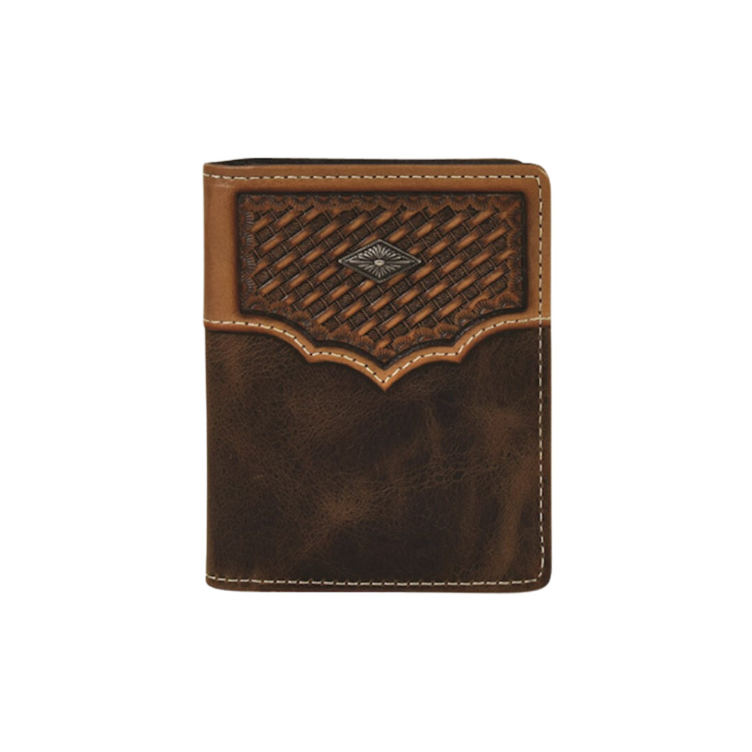 Hooey Men's Front Pocket Basket Weave Yoke Brown Wallet