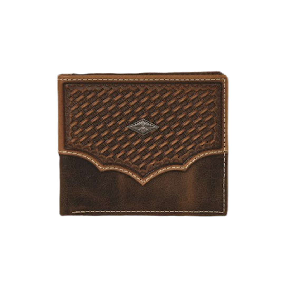Justin Men's Back Pocket Bifold Basket Weave Brown Wallet