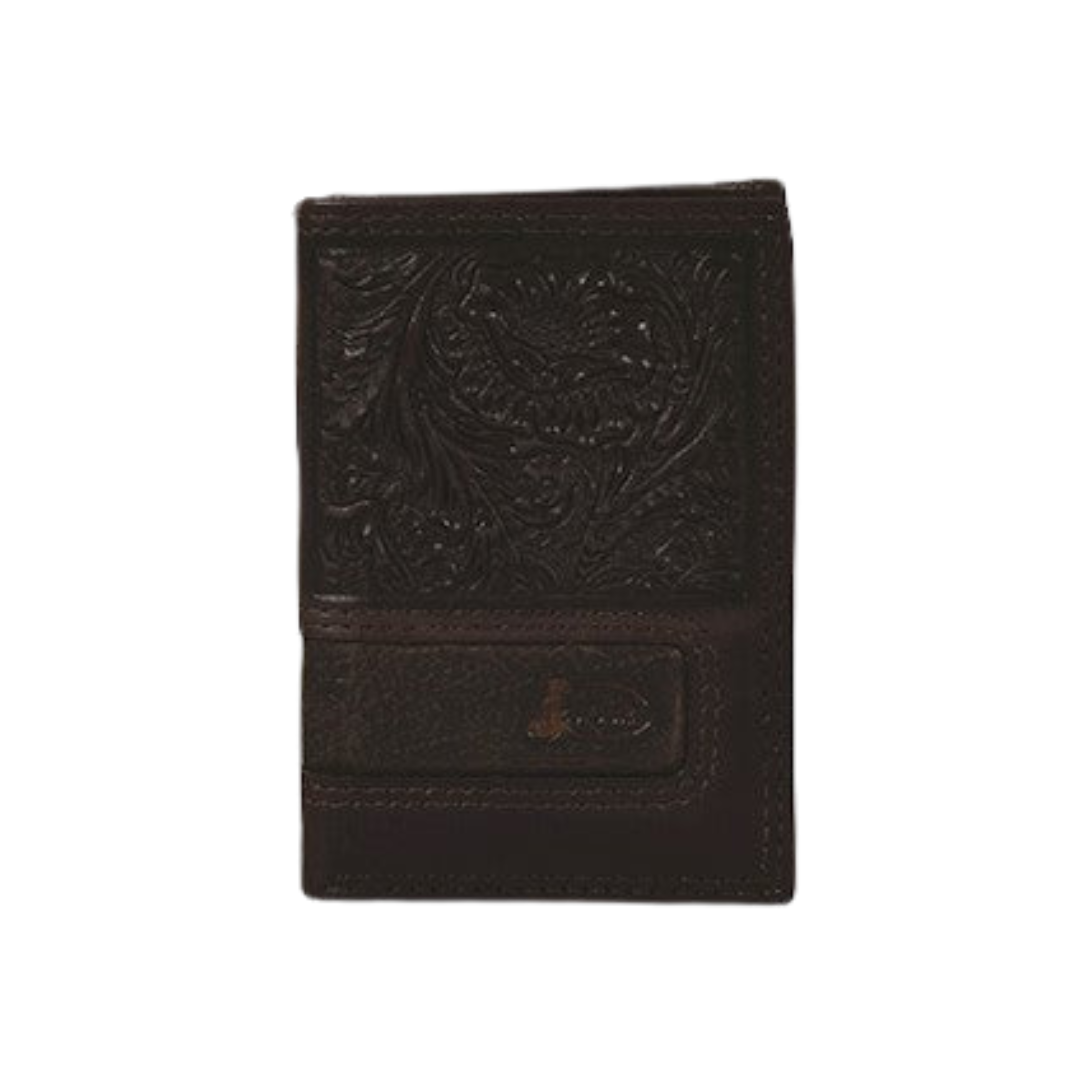 Justin Men's Trifold Tooled Brown Wallet