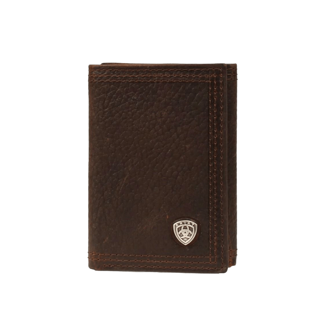 Ariat Men's Work Small Shield Tri Fold Dark Brown Wallet