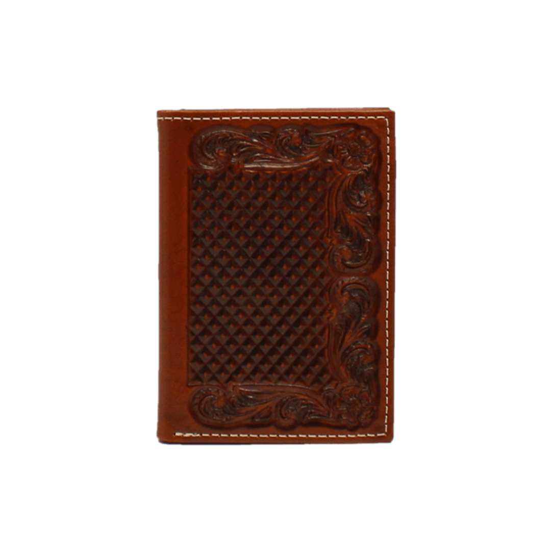 Ariat Men's Trifold Leather Embossed Weave Floral Tan Wallet