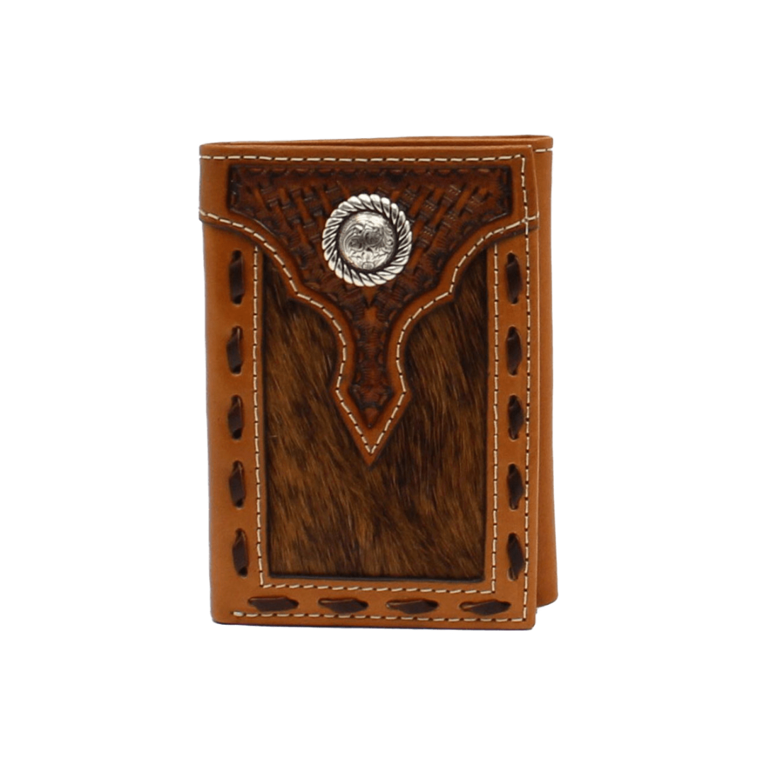 Ariat Men's Trifold Concho Calf Hair Brown Wallet
