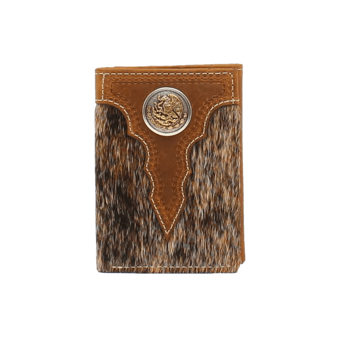 Ariat Men's Calf Hair Mexican Eagle Trifold Brown Wallet