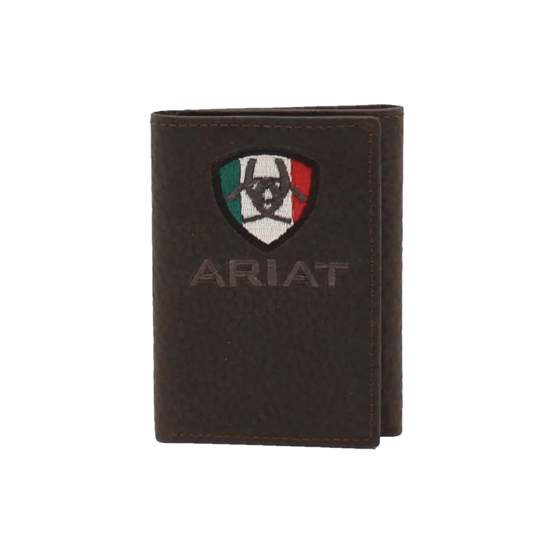 Ariat Men's Mexico Flag Logo Trifold Brown Wallet