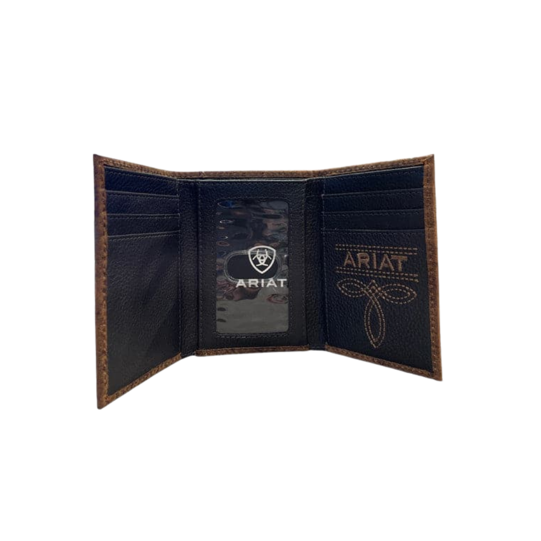 Ariat Men's Trifold Crazy Horse Embroider Brown Wallet