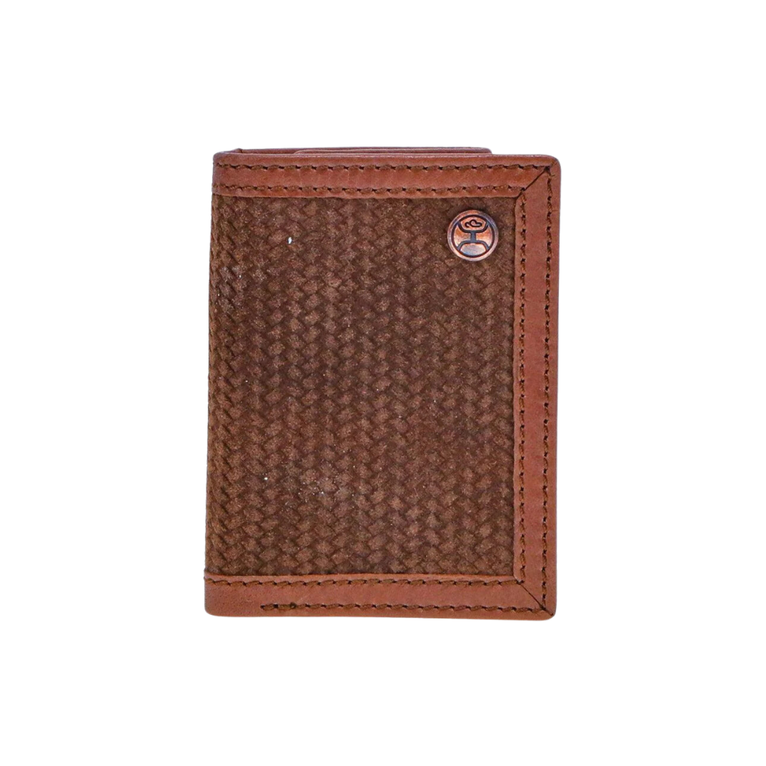 Hooey Men's Classic Trifold Leather Basketweave Embossed Brown Wallet