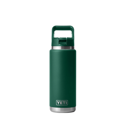 Yeti Rambler 26oz Straw Black Forest Green Bottle