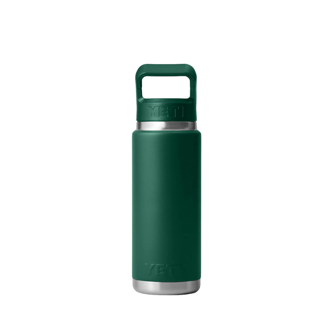 Yeti Rambler 26oz Straw Black Forest Green Bottle