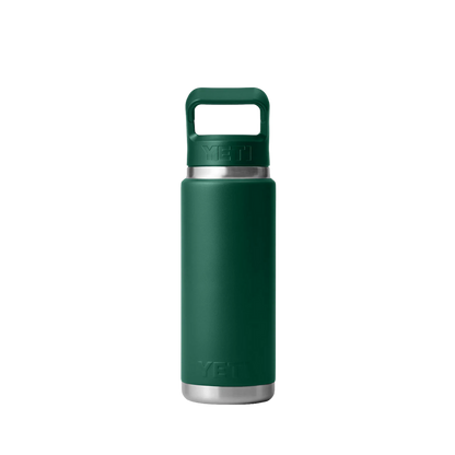 Yeti Rambler 26oz Straw Black Forest Green Bottle