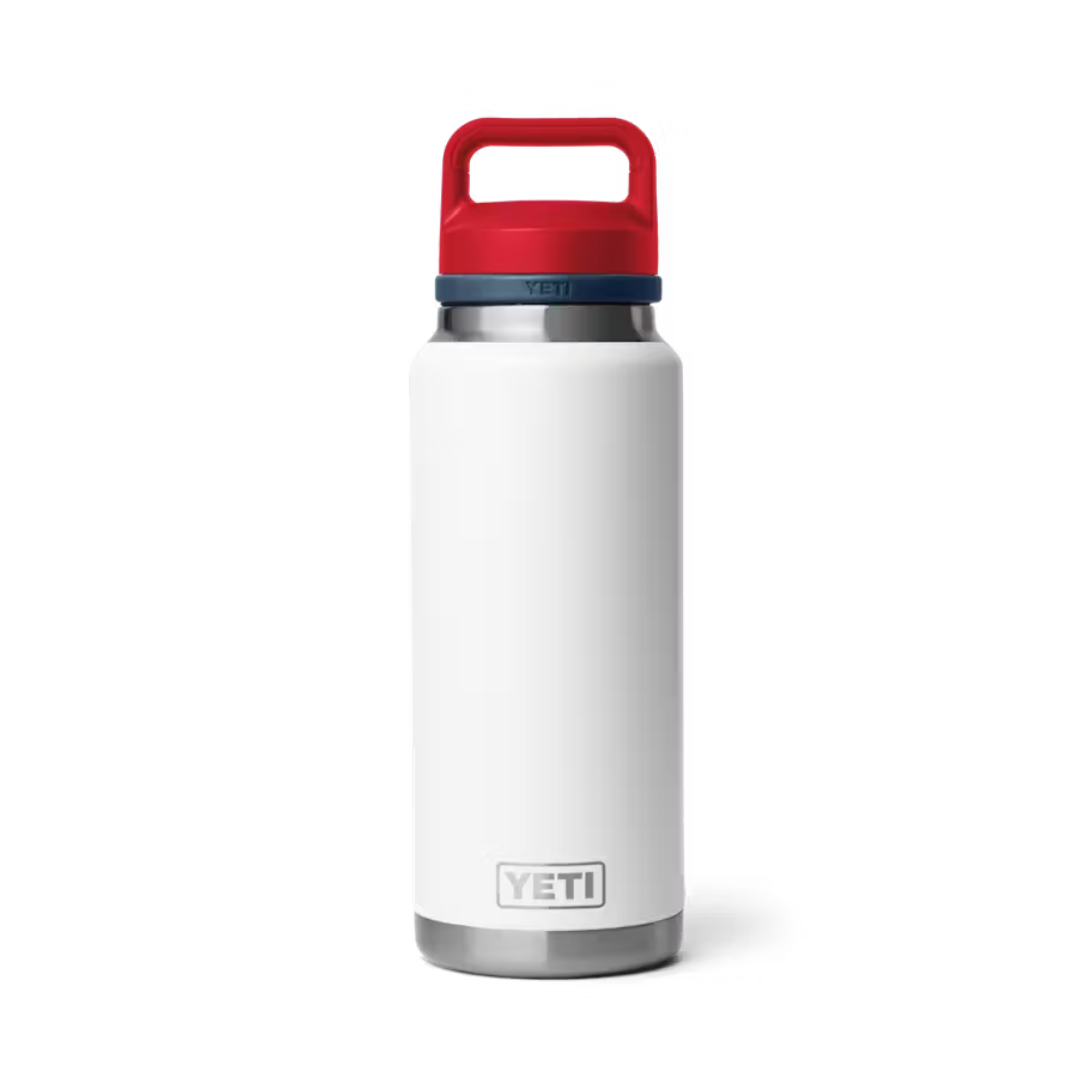 Yeti Rambler 36oz White Navy Rescue Red Bottle