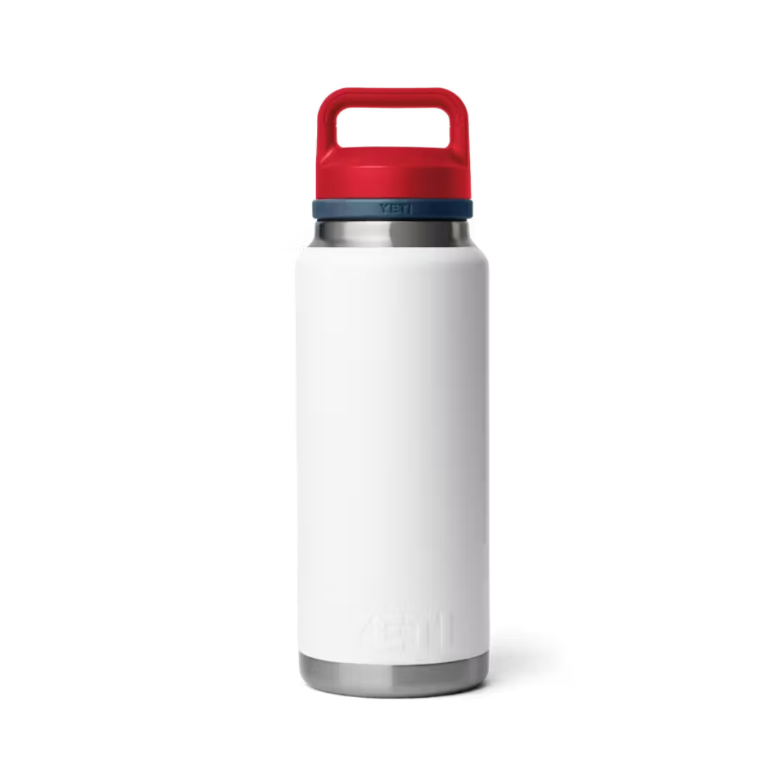 Yeti Rambler 36oz White Navy Rescue Red Bottle