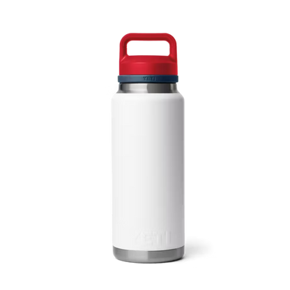 Yeti Rambler 36oz White Navy Rescue Red Bottle