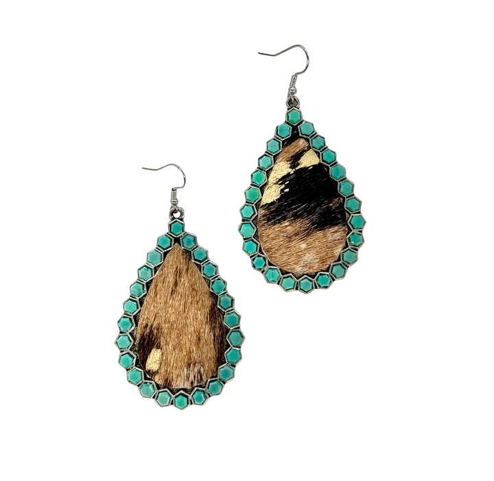 Southern Grace Women's Desert Dreams Cowhide Turquoise Earrings