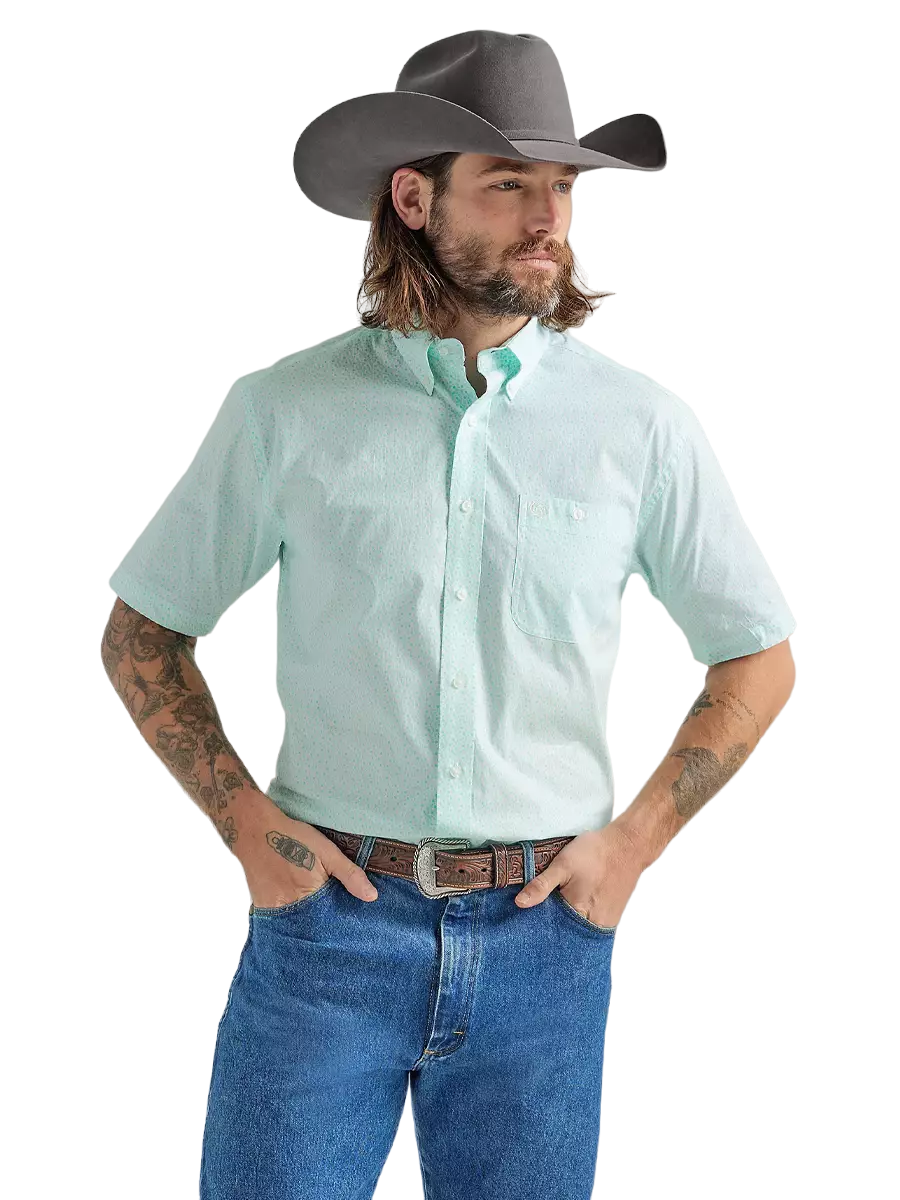 Wrangler Men's George Strait One Pocket Green Button Down Shirt - Big