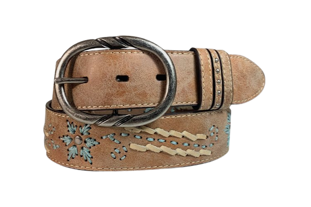 Gem Dandy Women's Tan Floral Turquoise Belt