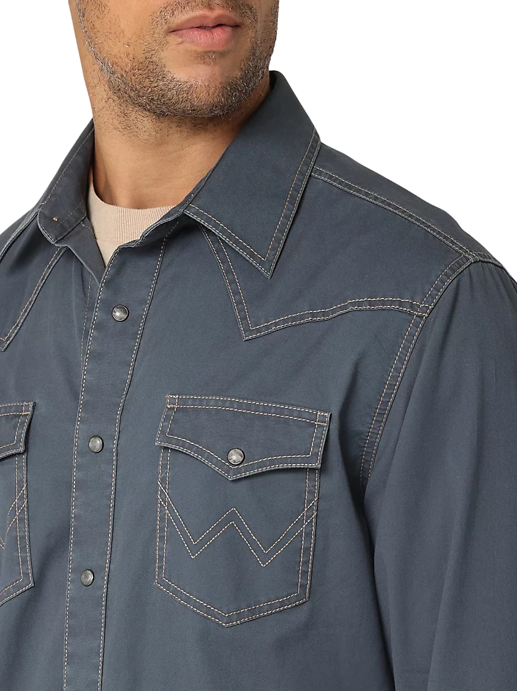 Wrangler Men's Premium Contrast Trim Western Blue Shirt - Big