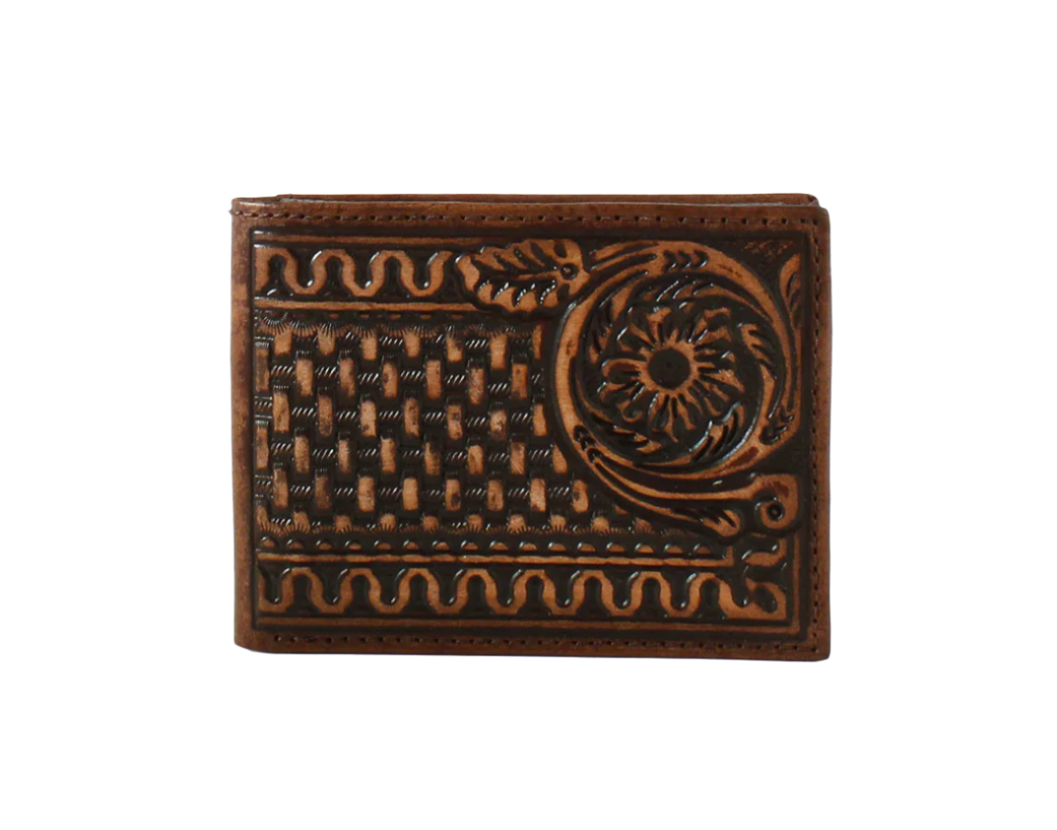 3D Men's Bifold Floral Basketweave Brown Wallet