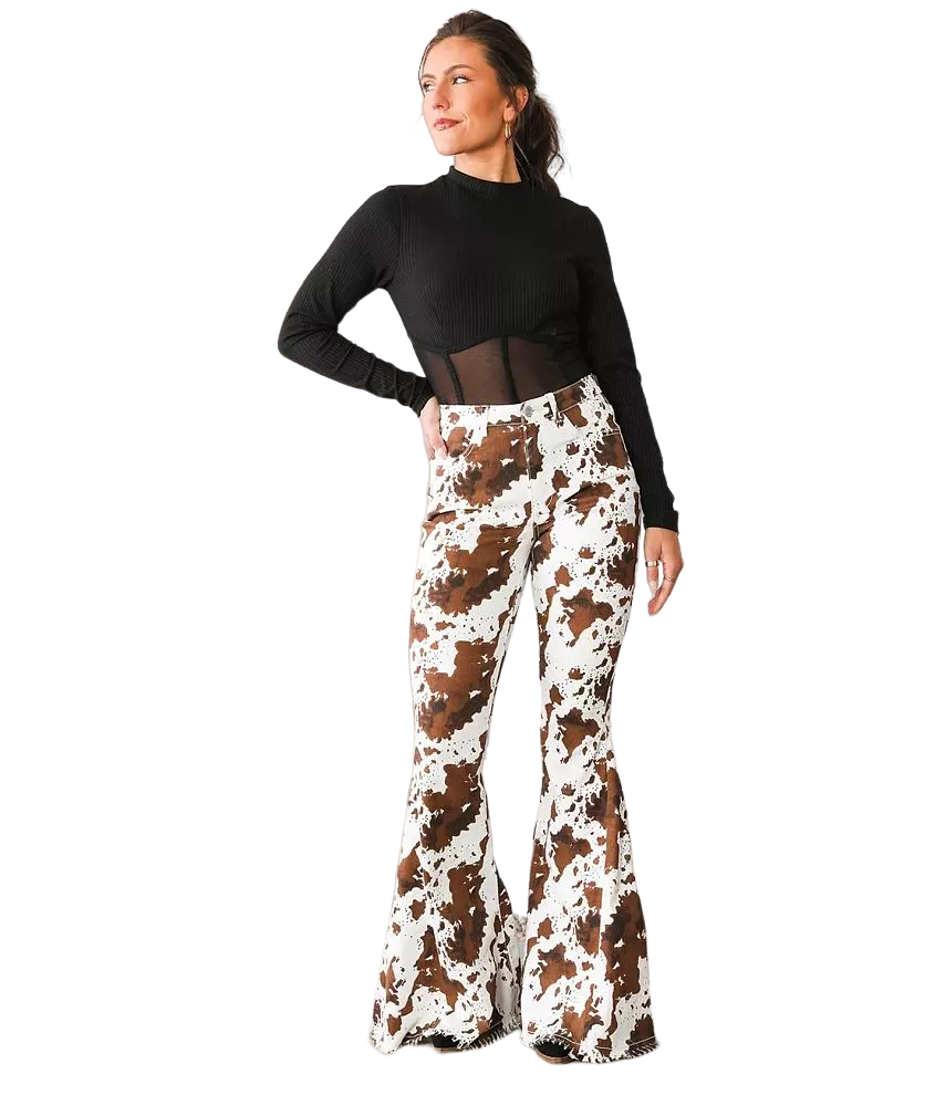 Saints & Hearts Women's Cowprint Flared Denim Pants