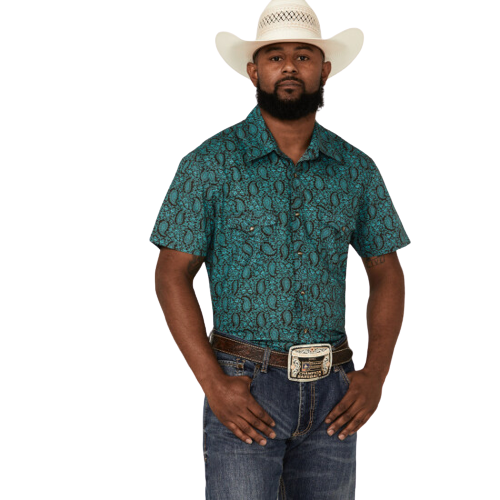 Panhandle Slim Men's Paisley Print Short Sleeve Dark Brown Shirt