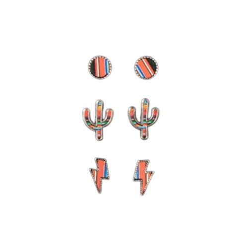 Silver Strike Women's Serape Multicolor Set Of 3 Earrings