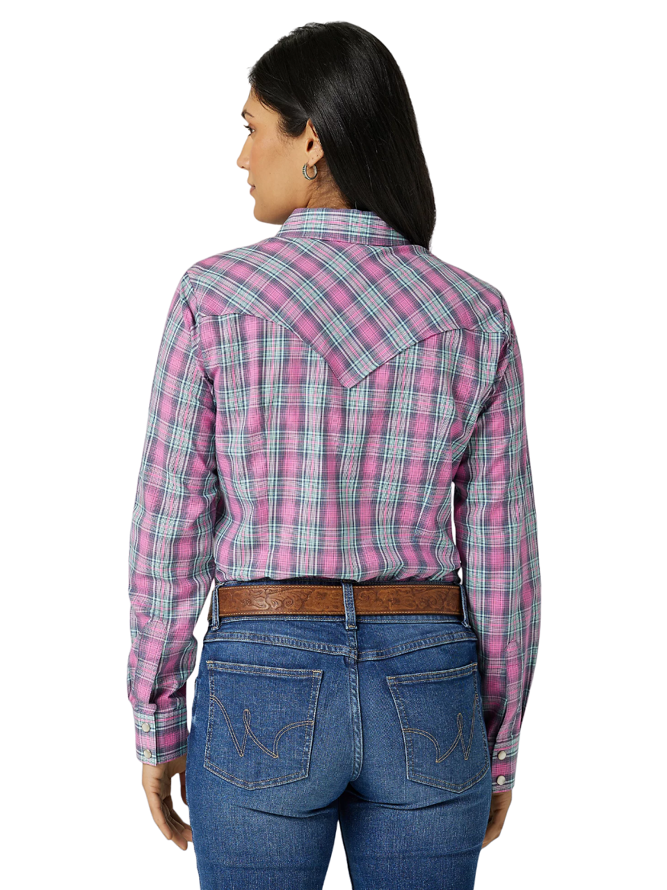Wrangler Women's Essential Long Sleeve Plaid Poplin Western Snap Shirt