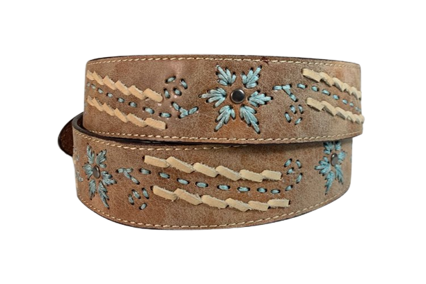 Gem Dandy Women's Tan Floral Turquoise Belt
