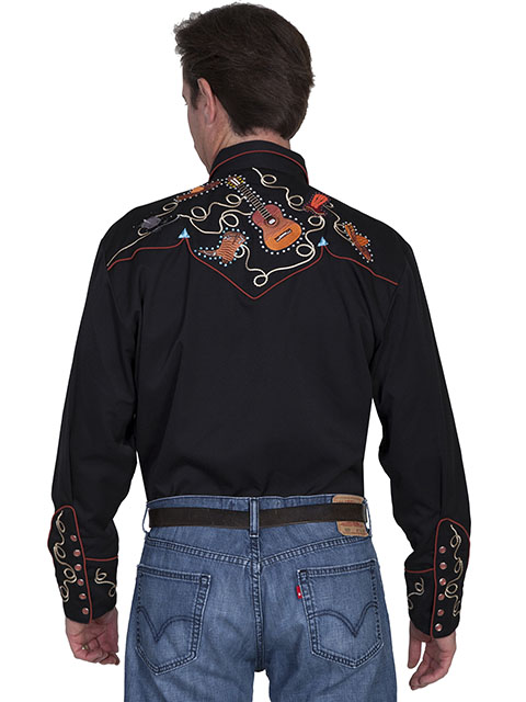 Scully Leather Men's Boot & Guitar Embroidered Shirt
