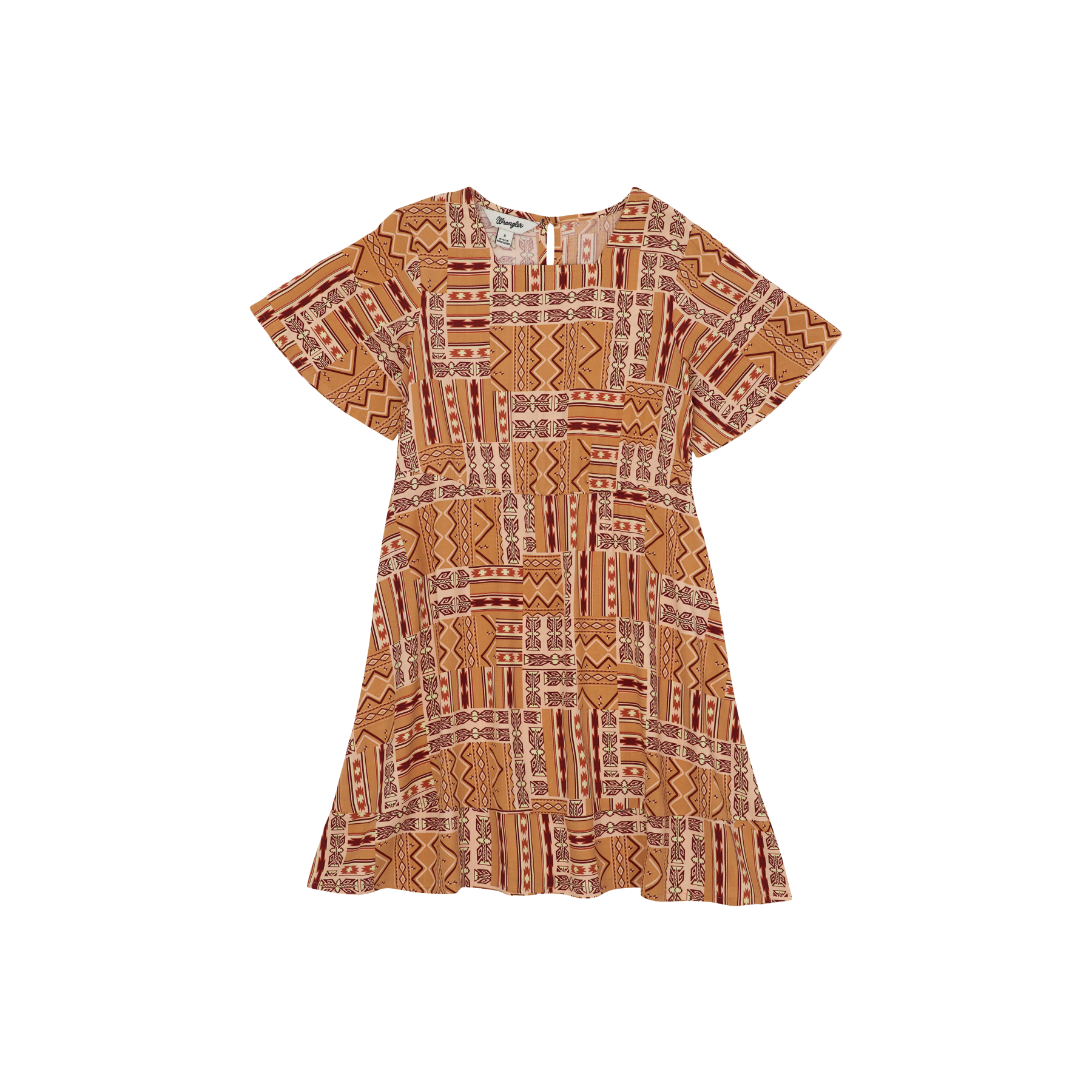 Wrangler Youth Girl's Ruffle Sleeve Southwestern Brown Dress