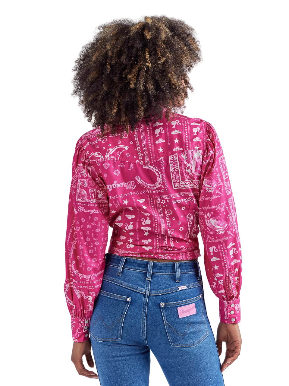 Wrangler Women's Barbie Western Balloon Sleeve Printed In Pink Bandana Blouse