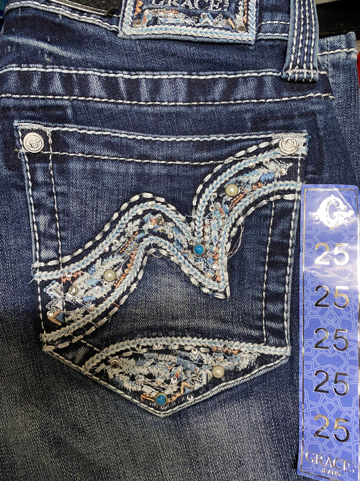 Grace Women's Boot Cut Easy Fit Blue Jeans