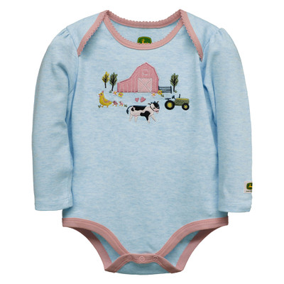 John Deere Kid's Grey Barnyard Sky Heather Onesy Bodyshirt
