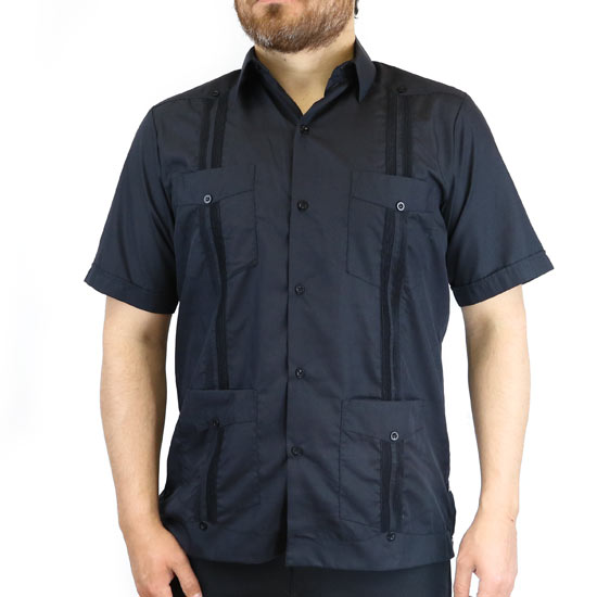 D'Accord Men's Black Cuban Guayabera Shirt