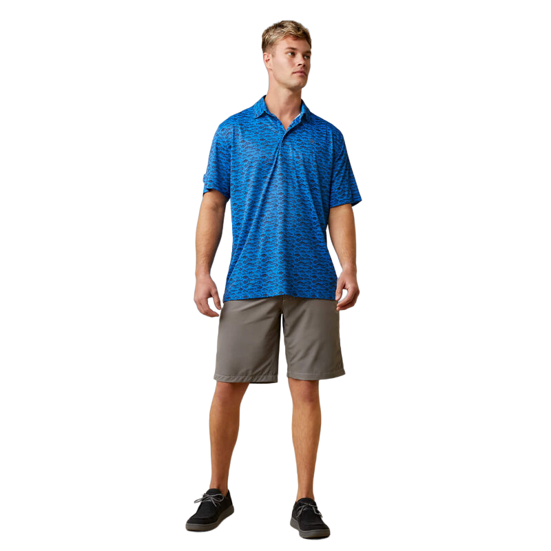 Ariat Men's All Over Print Polo Cendre Blue Shirt