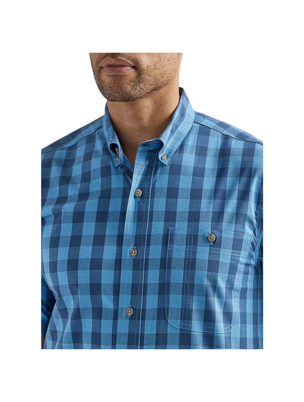 Wrangler Men's Button Down Blue Plaid Shirt