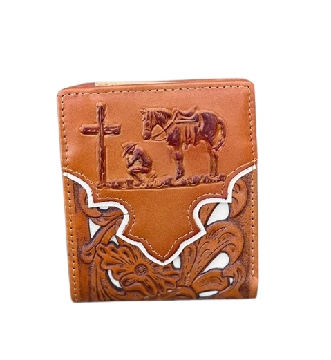 Top Notch Light Brown Praying Cowboy Bi-Fold Wallet