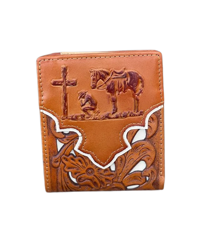 Top Notch Light Brown Praying Cowboy Bi-Fold Wallet