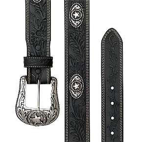 Justin Men's Ranch Floral Tooled Black Belt