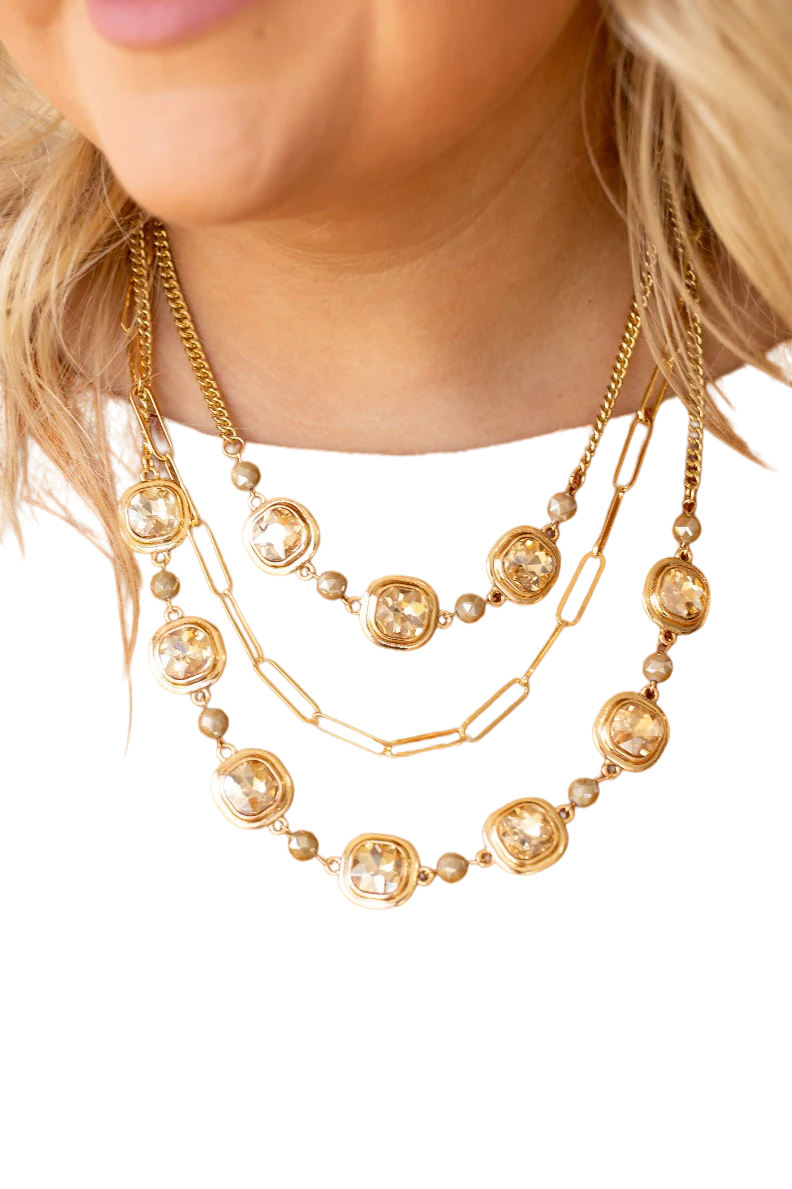 Southern Grace Women's Gold Symphony Chunky Layers & Crystal Sparks Necklace