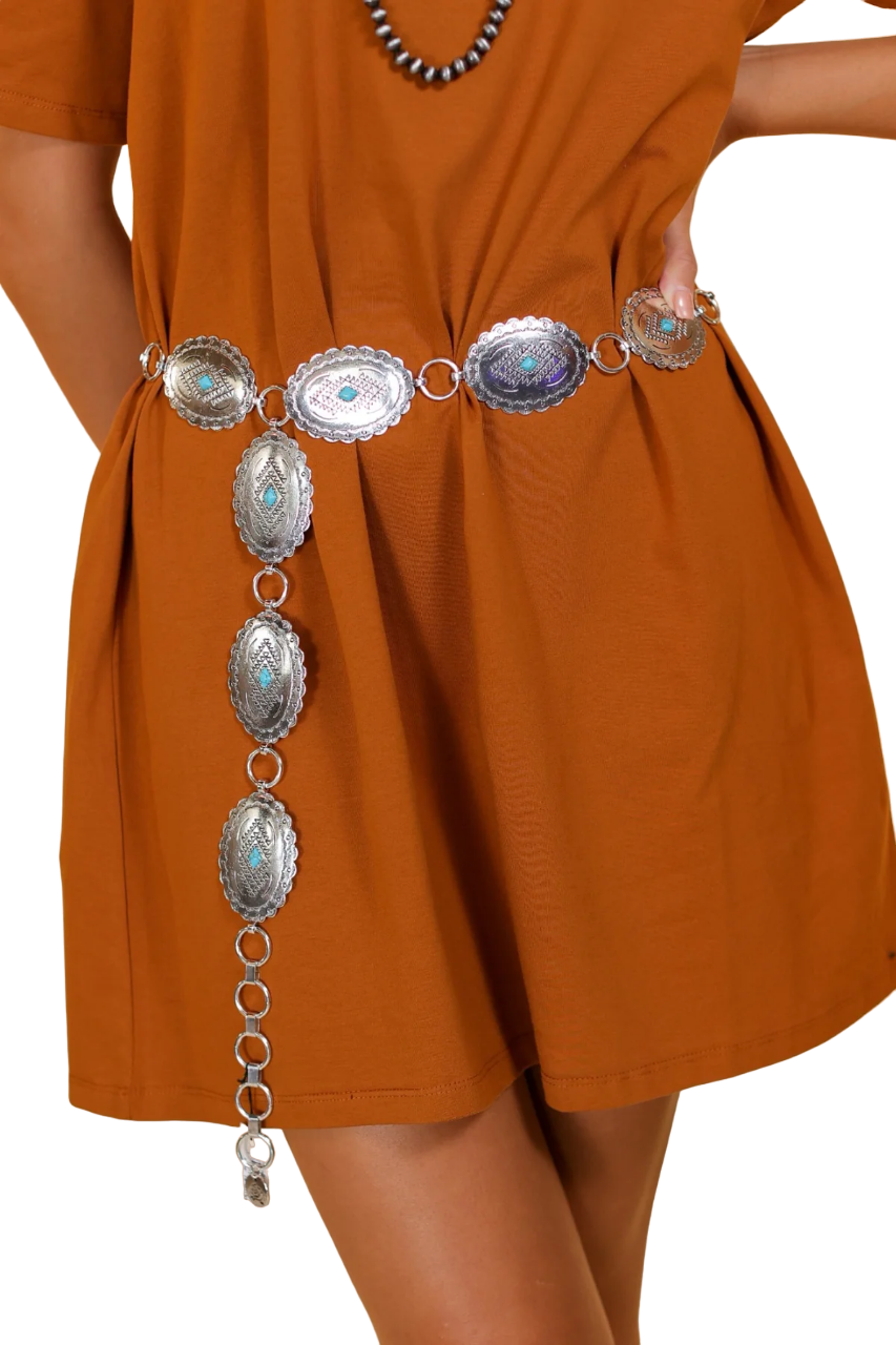 Southern Grace Women's Tejas Chica Silver Concho Link Plus Belt