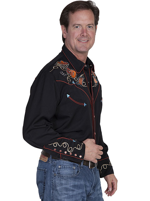 Scully Leather Men's Boot & Guitar Embroidered Shirt