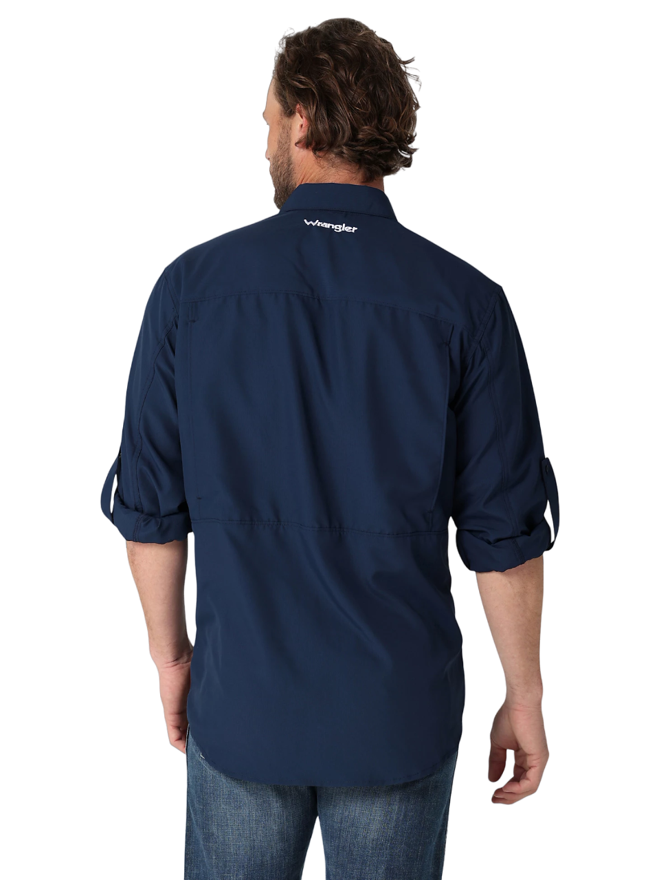 Wrangler Mens Performance Button Front Long Sleeve Solid Blue Shirt