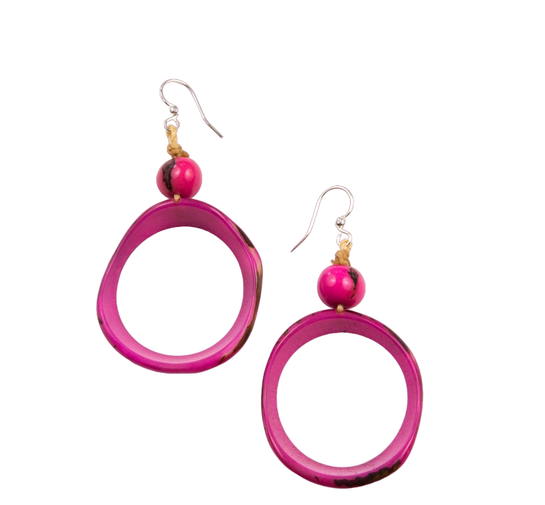 Tagua Women's Fuscia Ring of Life Earrings
