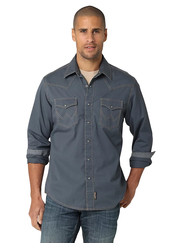 Wrangler Men's Premium Contrast Trim Western Blue Shirt - Big