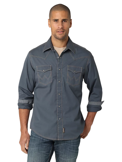 Wrangler Mens Retro Contrast Western Snap Flap Pocket Solid Shirt