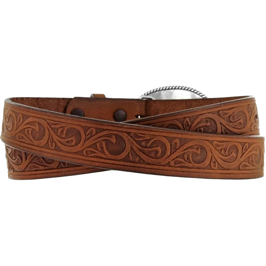 Justin Youth Girl's Aged Bark Scroll Brown Belt