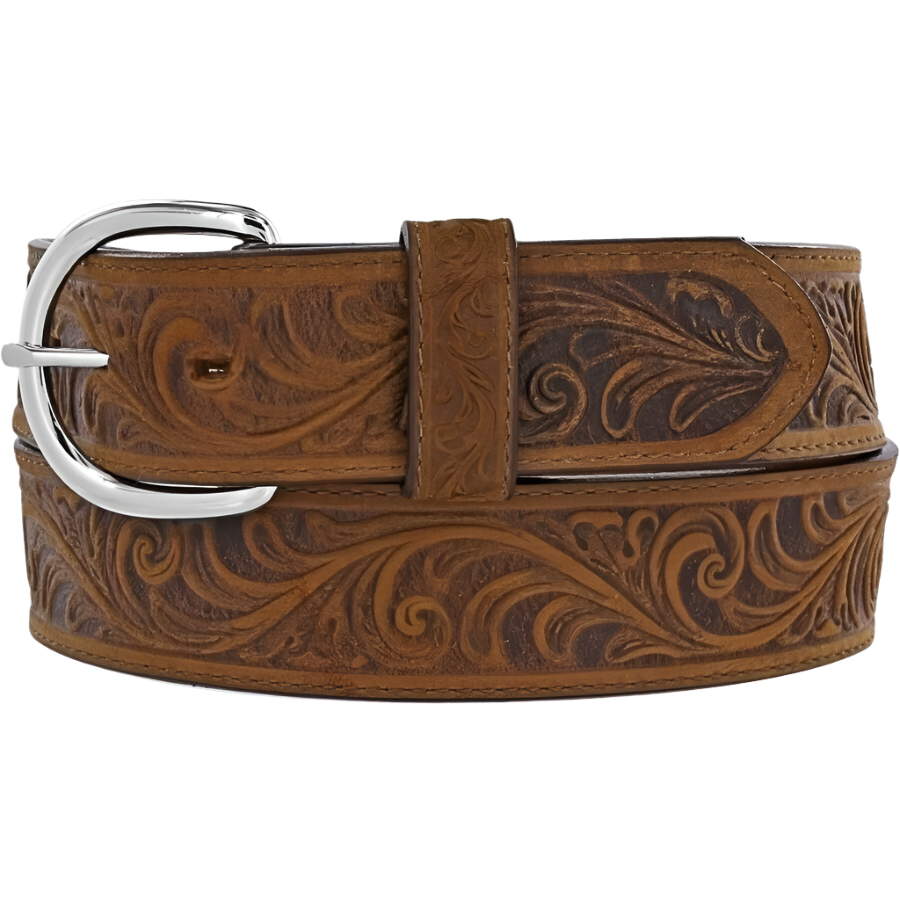 Justin Men's Western Scroll Tooled Brown Belt