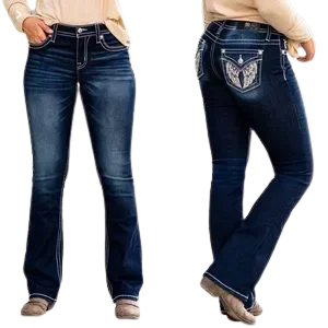 Miss Me Women's Leopard Filled Wing Bootcut Jean