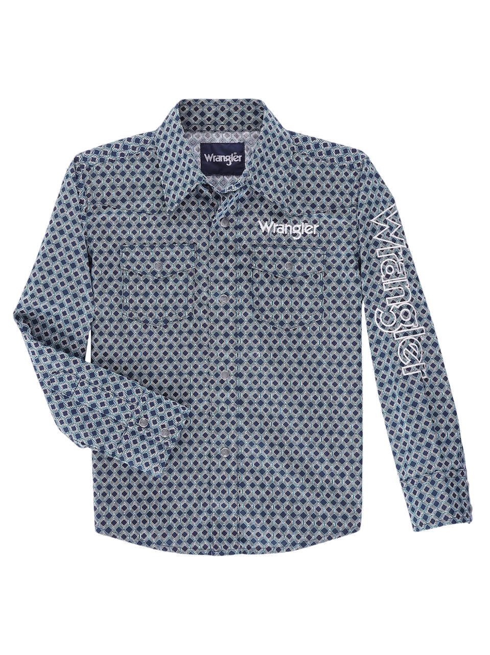 Wrangler Youth Boy's Logo Western Snap Navy Shirt