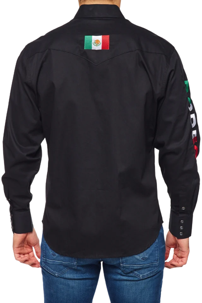 Avalon Men's Rodeo Embroidered Mex Solid Black Shirt